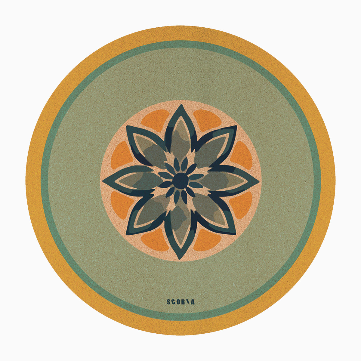 Blue Petals Round Cork Yoga Mat | Multi-use | 53" dia