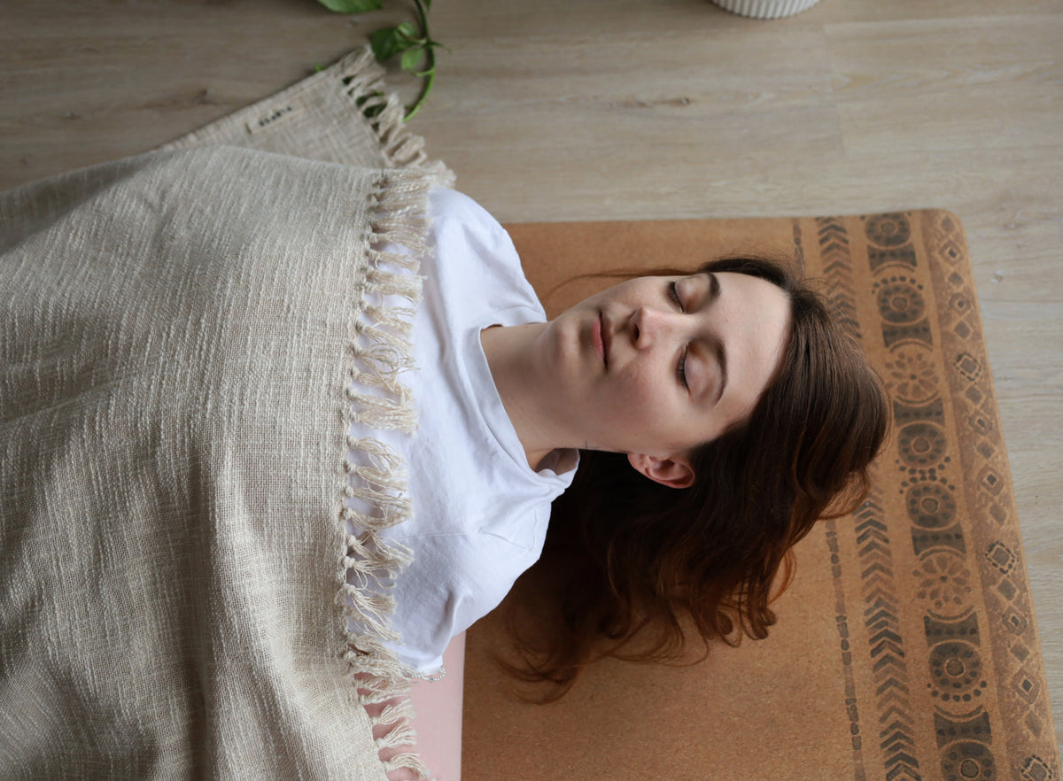 Lightweight Cotton Yoga Blanket with Fringe | GOTS Certified Organic | Eco-Friendly