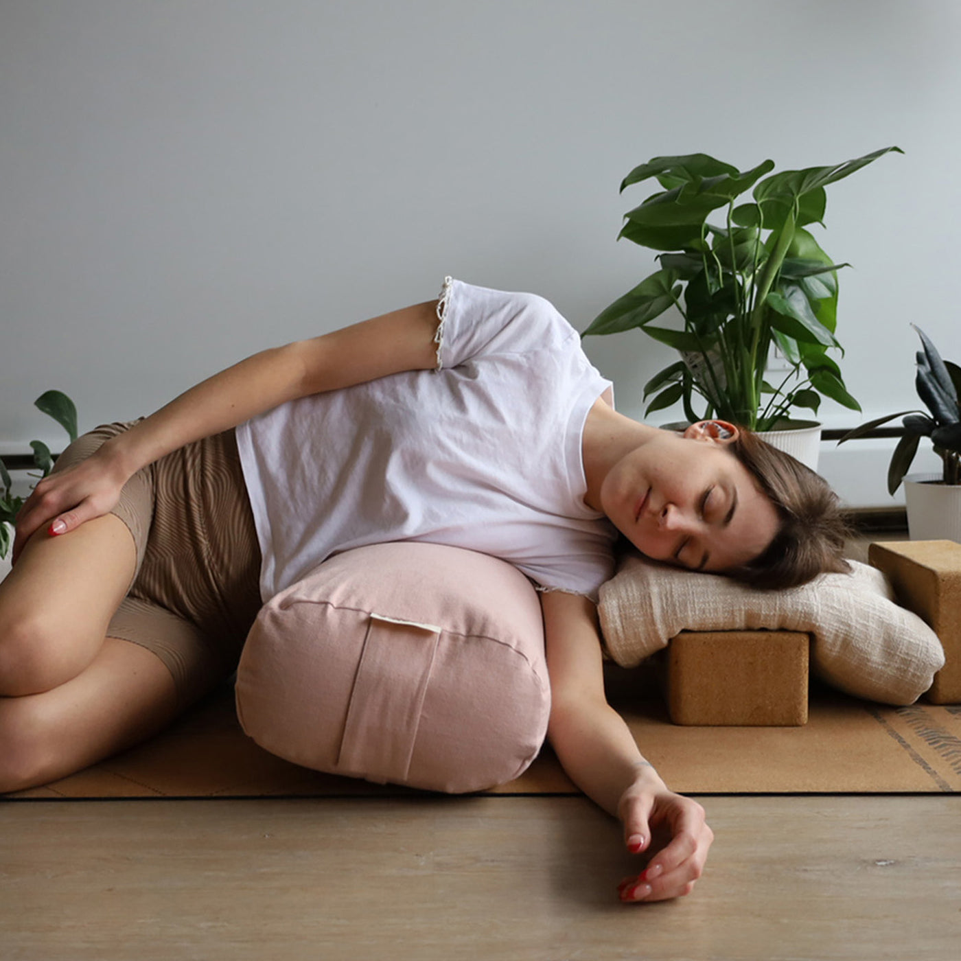 Rectangular Yoga Bolster | Natural & Organic | Soft Pink