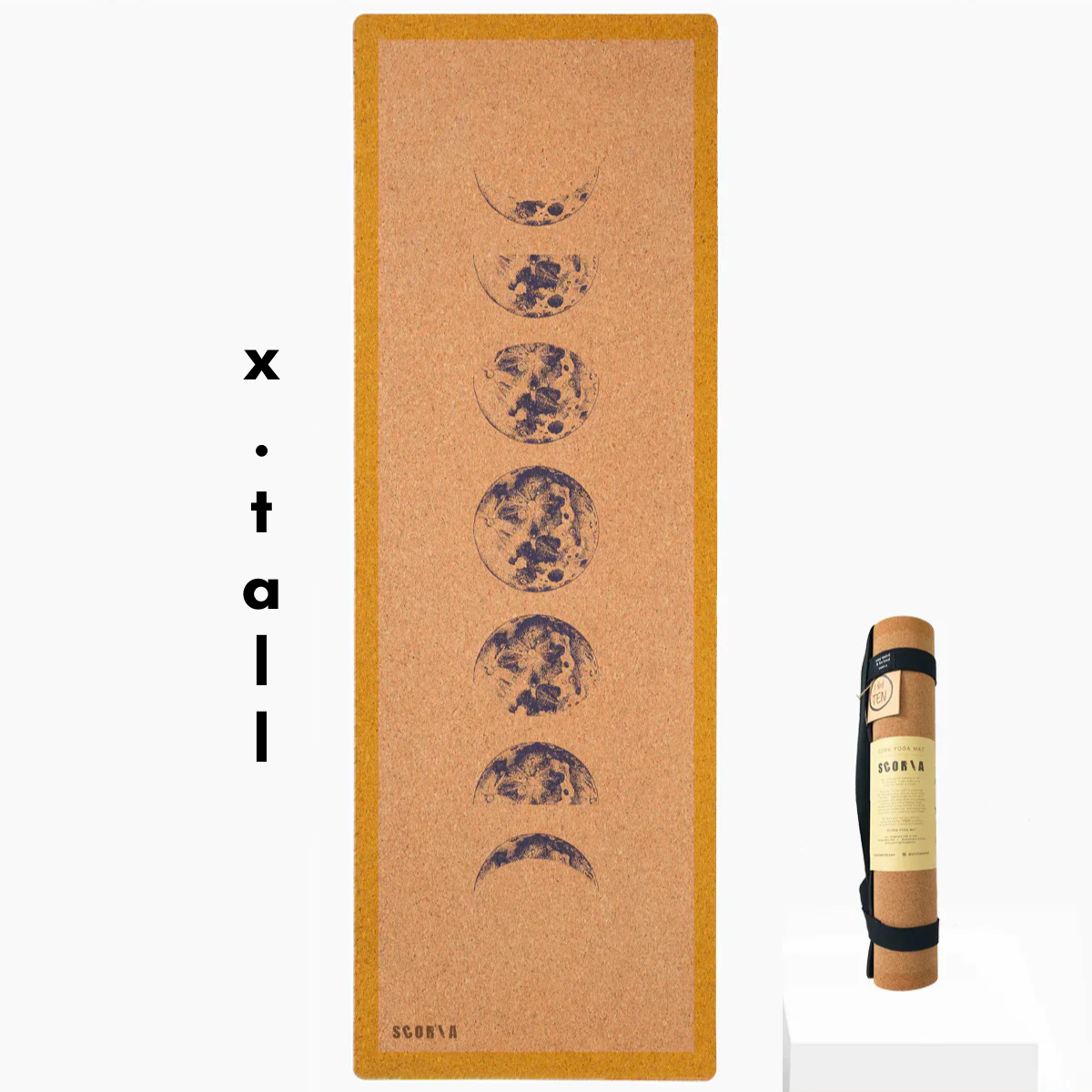 X-Tall Moon Phases Cork Yoga Mat | 6'7 long | 4.5MM