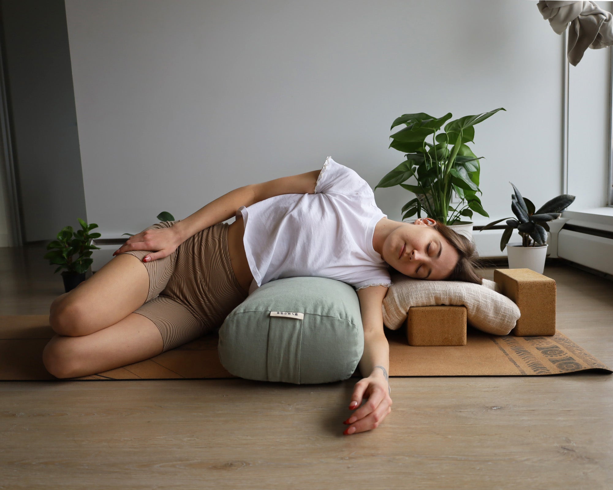 Rectangular Yoga Bolster | Natural & Organic | Sage Green