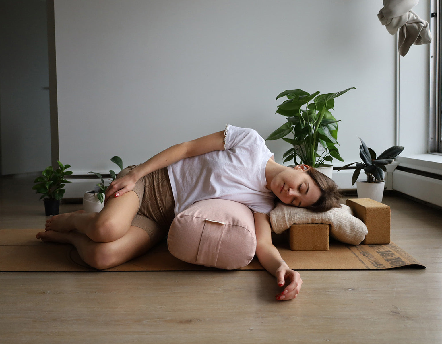 Rectangular Yoga Bolster | Natural & Organic | Soft Pink