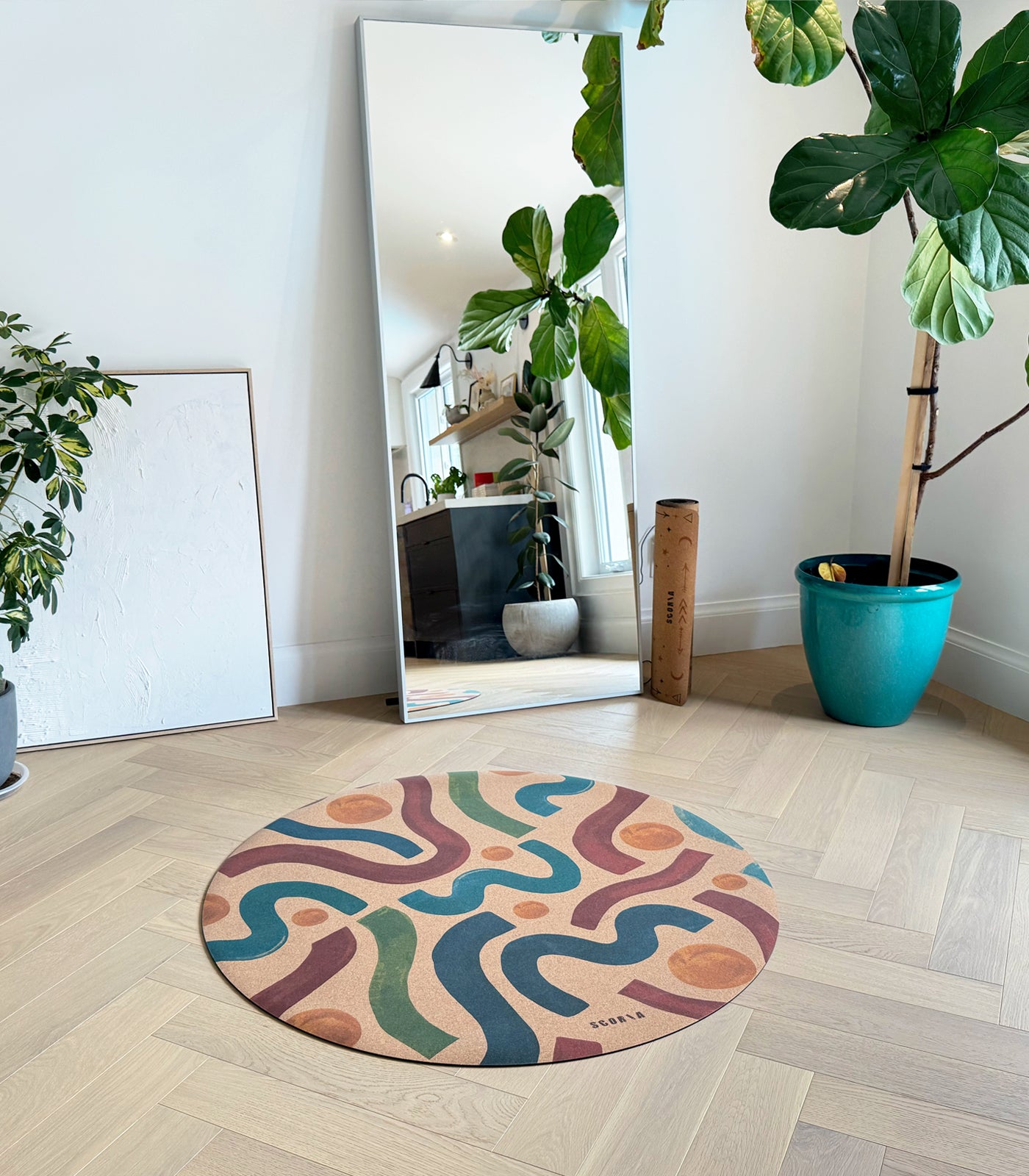 Brush Strokes Round Cork Yoga Mat or Baby Mat | Multi-use | 47" dia