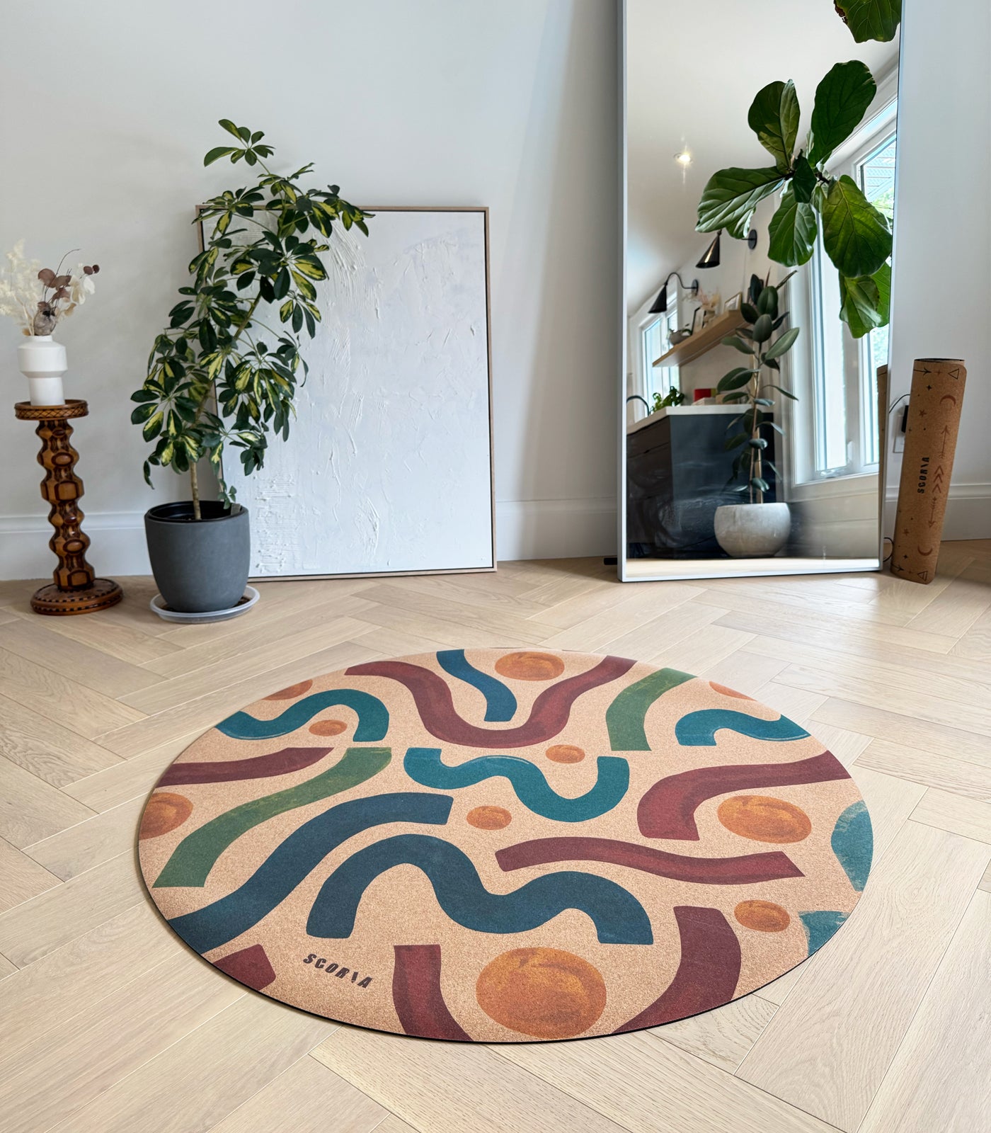 Brush Strokes Round Cork Yoga Mat or Baby Mat | Multi-use | 47" dia