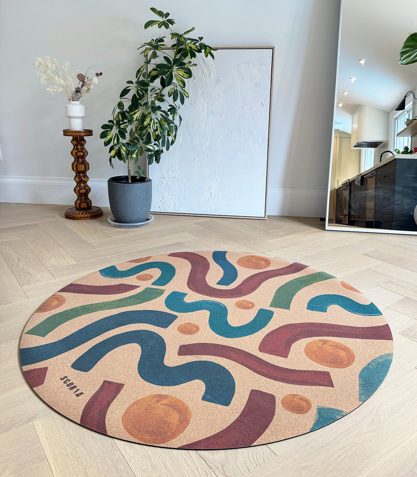 Brush Strokes Round Cork Yoga Mat or Baby Mat | Multi-use | 47" dia
