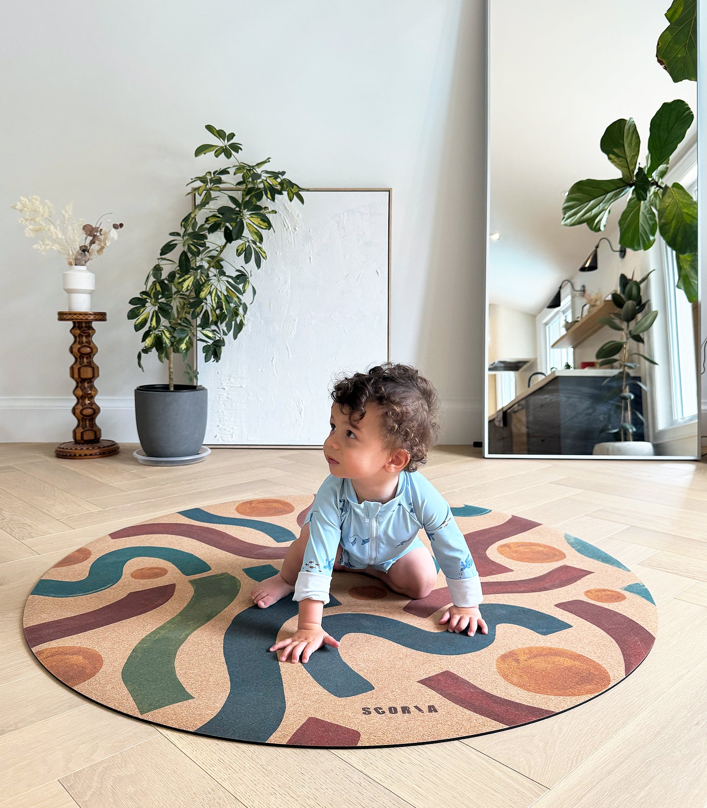 Brush Strokes Round Cork Yoga Mat or Baby Mat | Multi-use | 47" dia