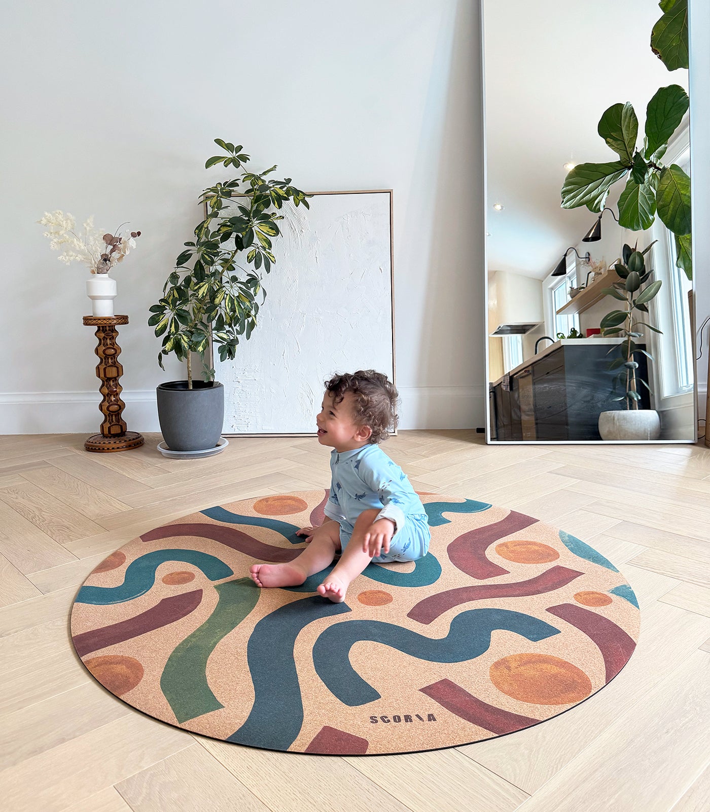 Brush Strokes Round Cork Yoga Mat or Baby Mat | Multi-use | 47" dia