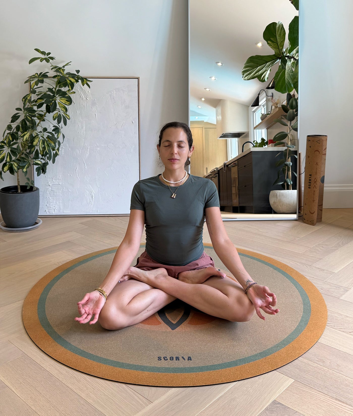 Blue Petals Round Cork Yoga Mat | Multi-use | 53" dia