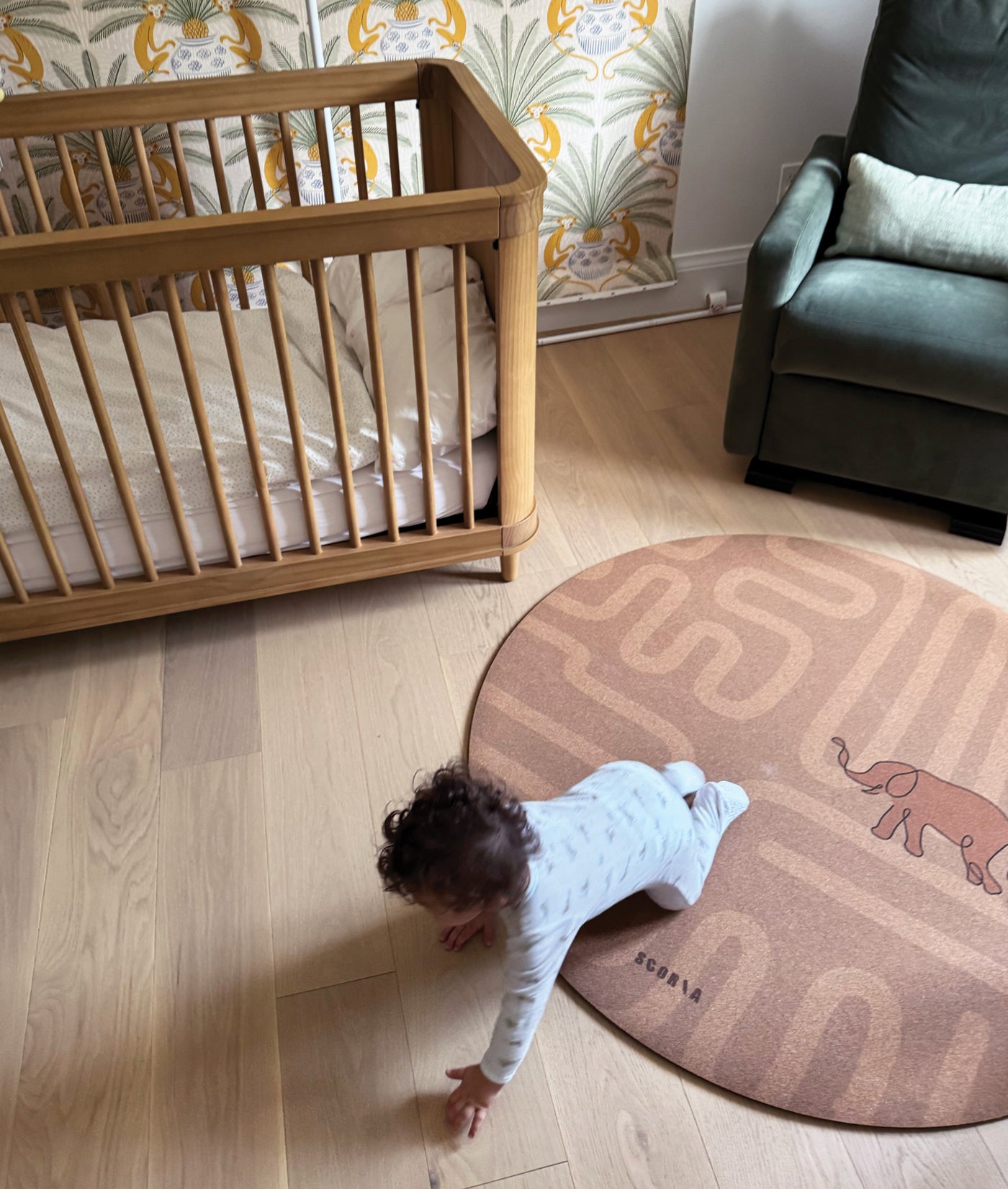 Elephant Walk Round Baby Mat - Cork Yoga Mat | Play & Stretch | 47" dia