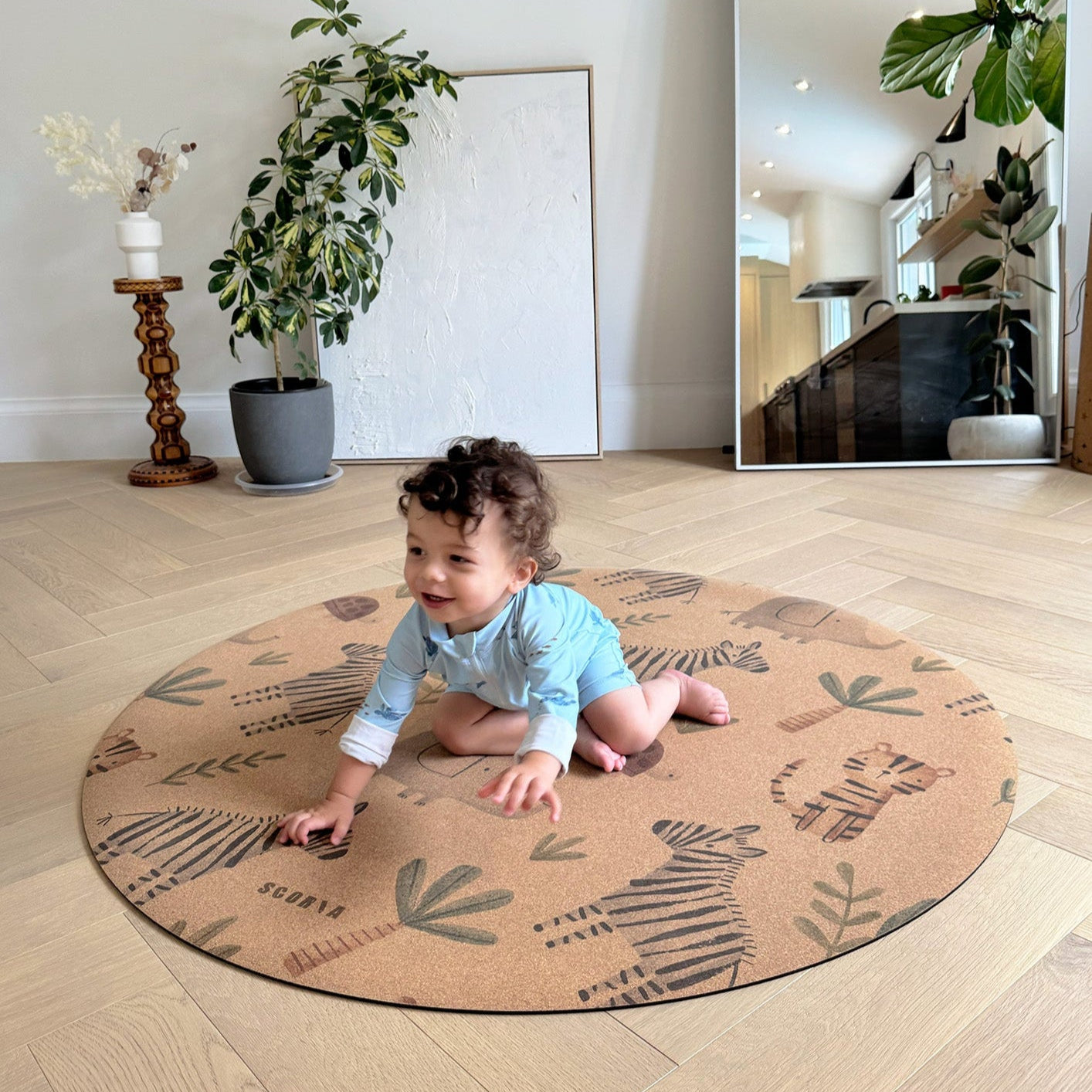 Jungle Adventure Round Baby Cork Mat | Play, Yoga & Stretch | 47" dia