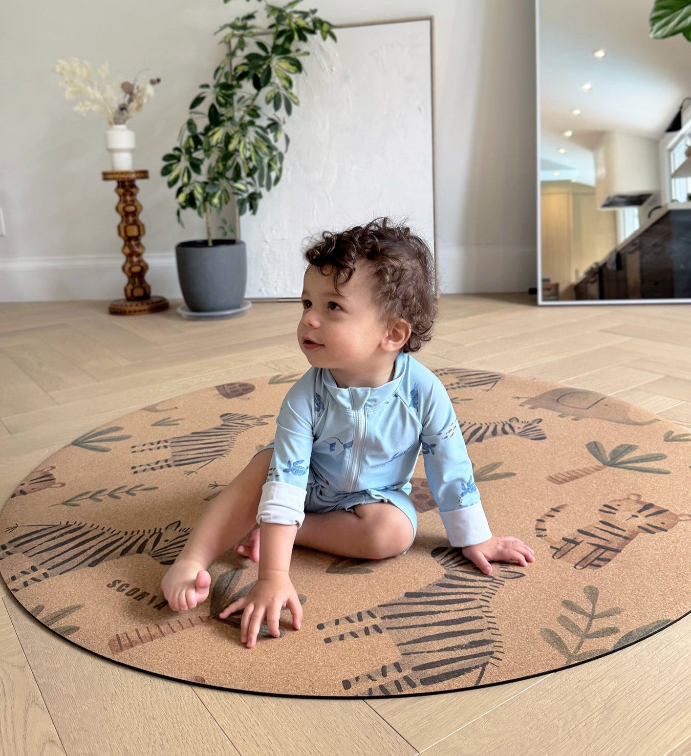 Jungle Adventure Round Baby Cork Mat | Play, Yoga & Stretch | 47" dia
