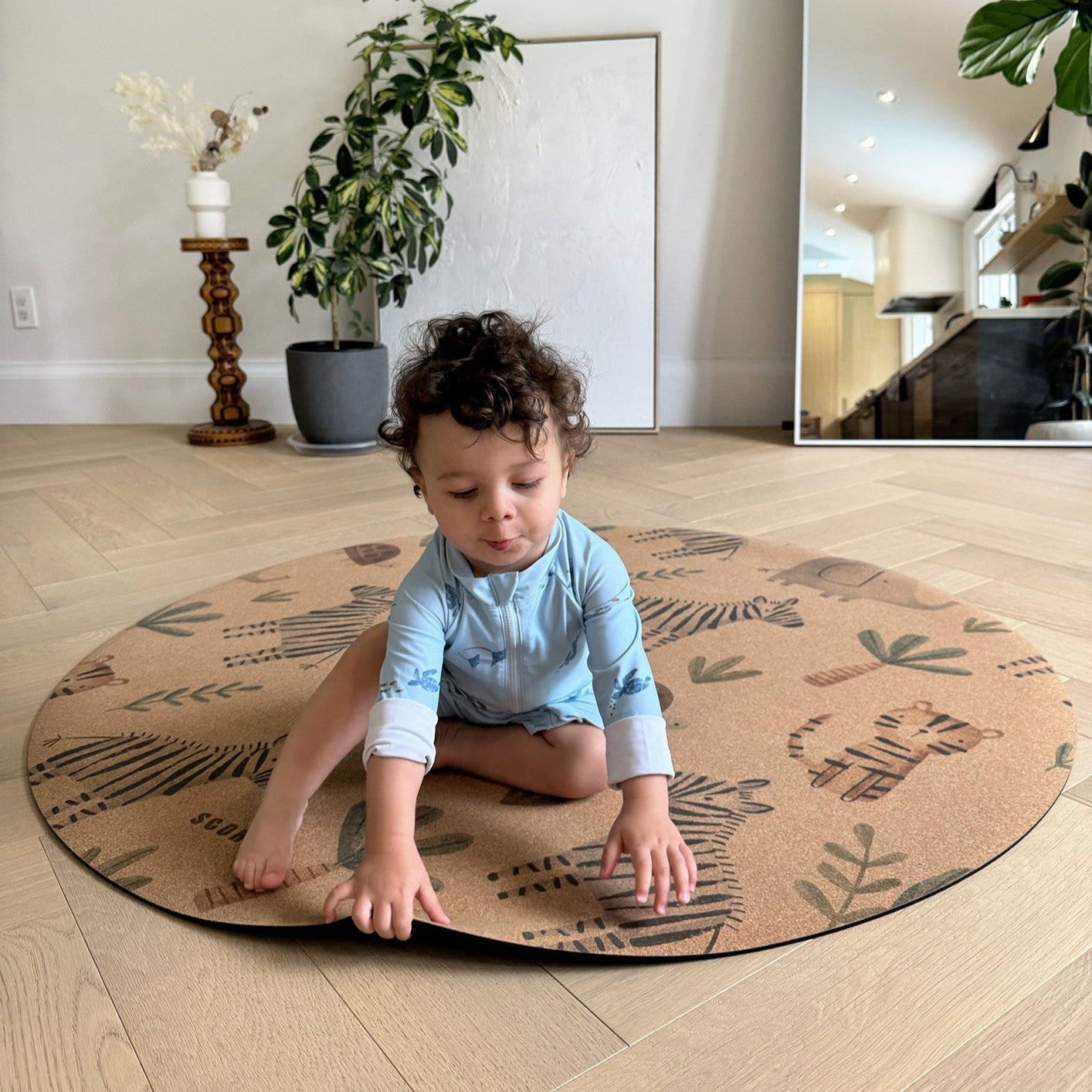 Jungle Adventure Round Baby Cork Mat | Play, Yoga & Stretch | 47" dia