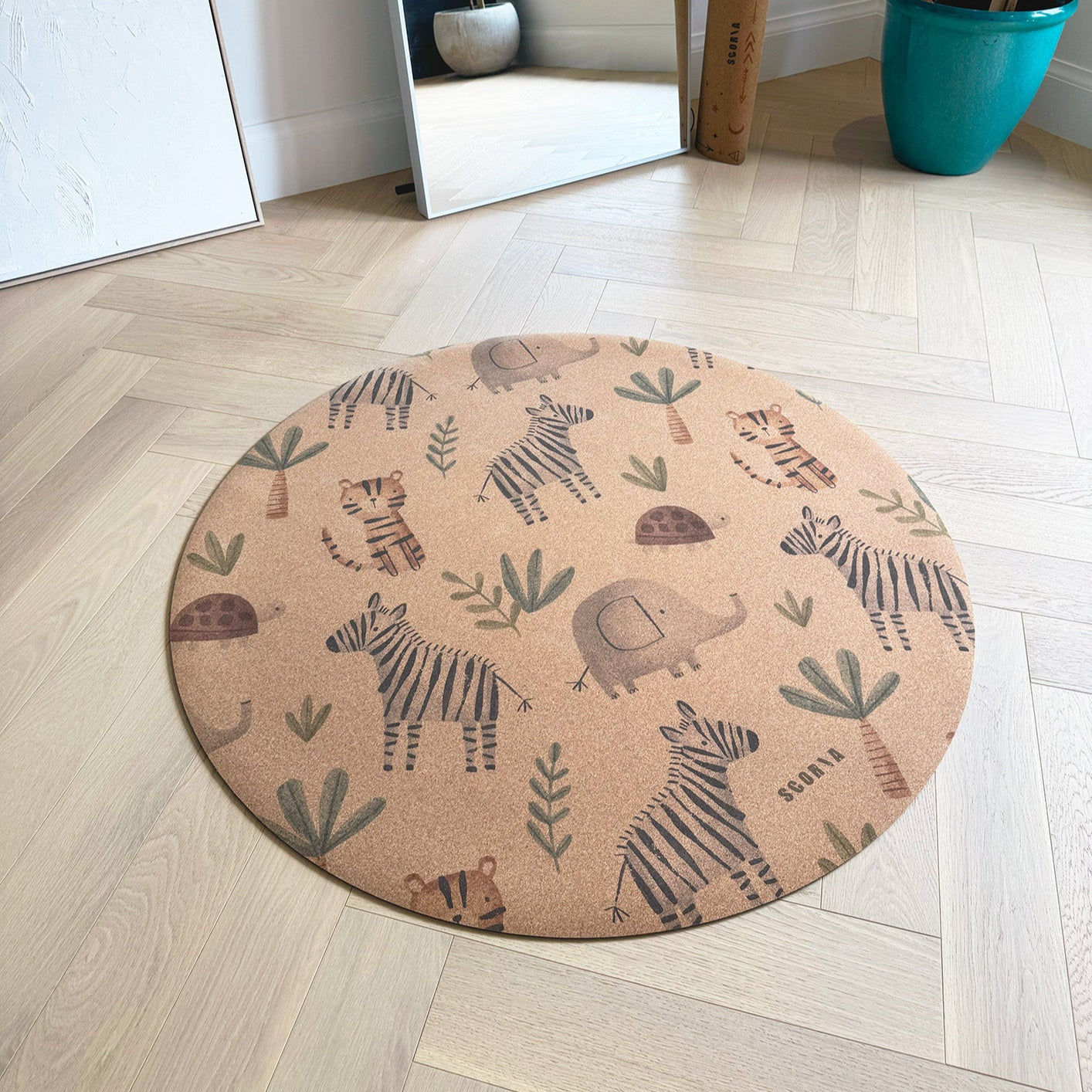 Jungle Adventure Round Baby Cork Mat | Play, Yoga & Stretch | 47" dia