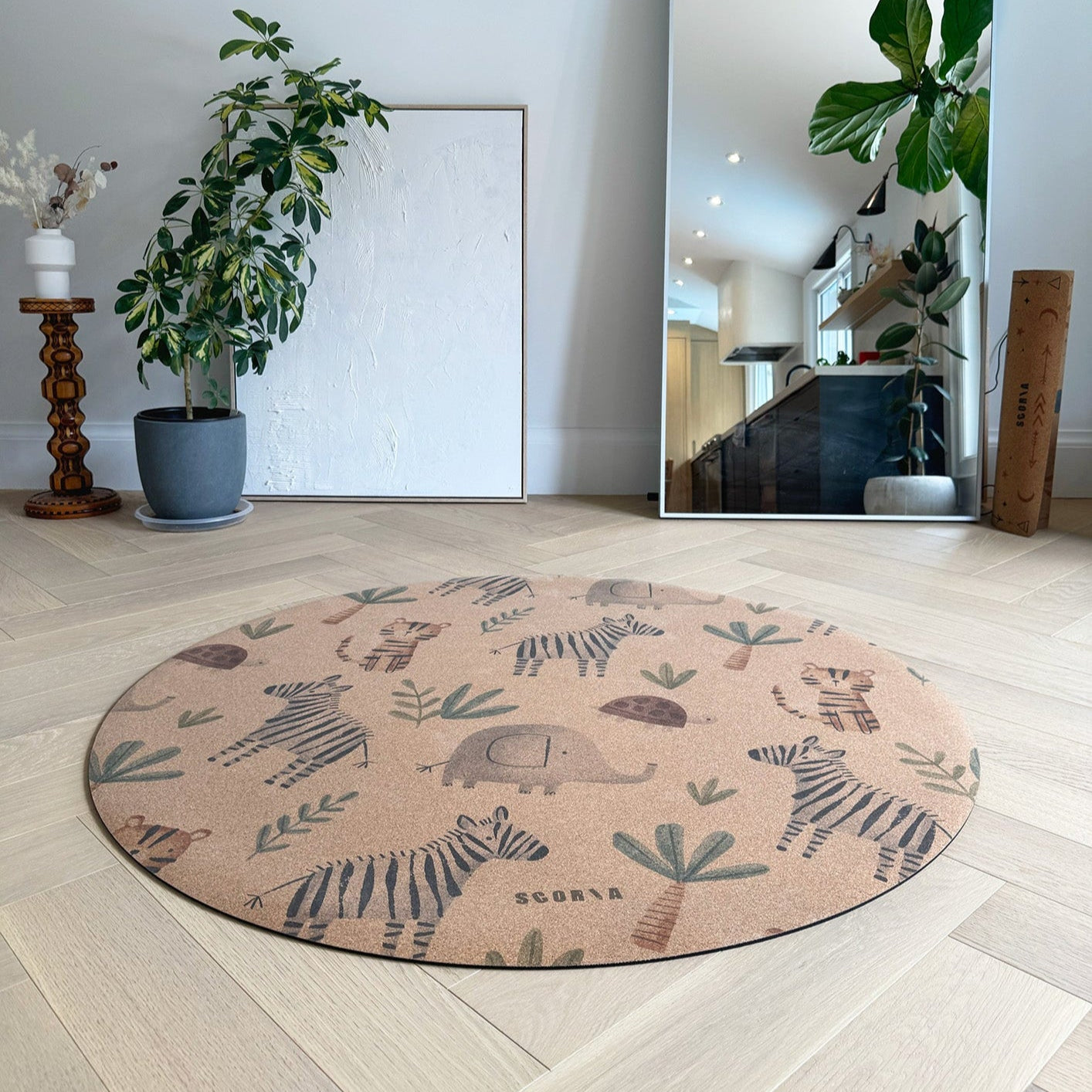 Jungle Adventure Round Baby Cork Mat | Play, Yoga & Stretch | 47" dia