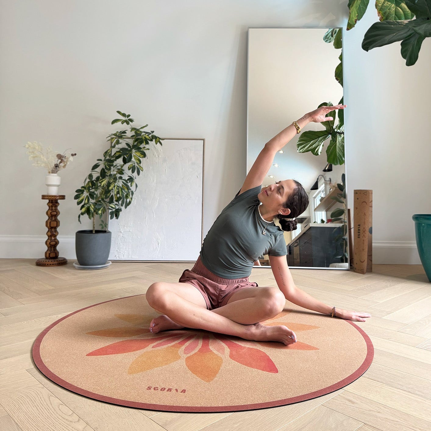 Solar Bloom Round Cork Yoga Mat | Multi-use | 53" dia