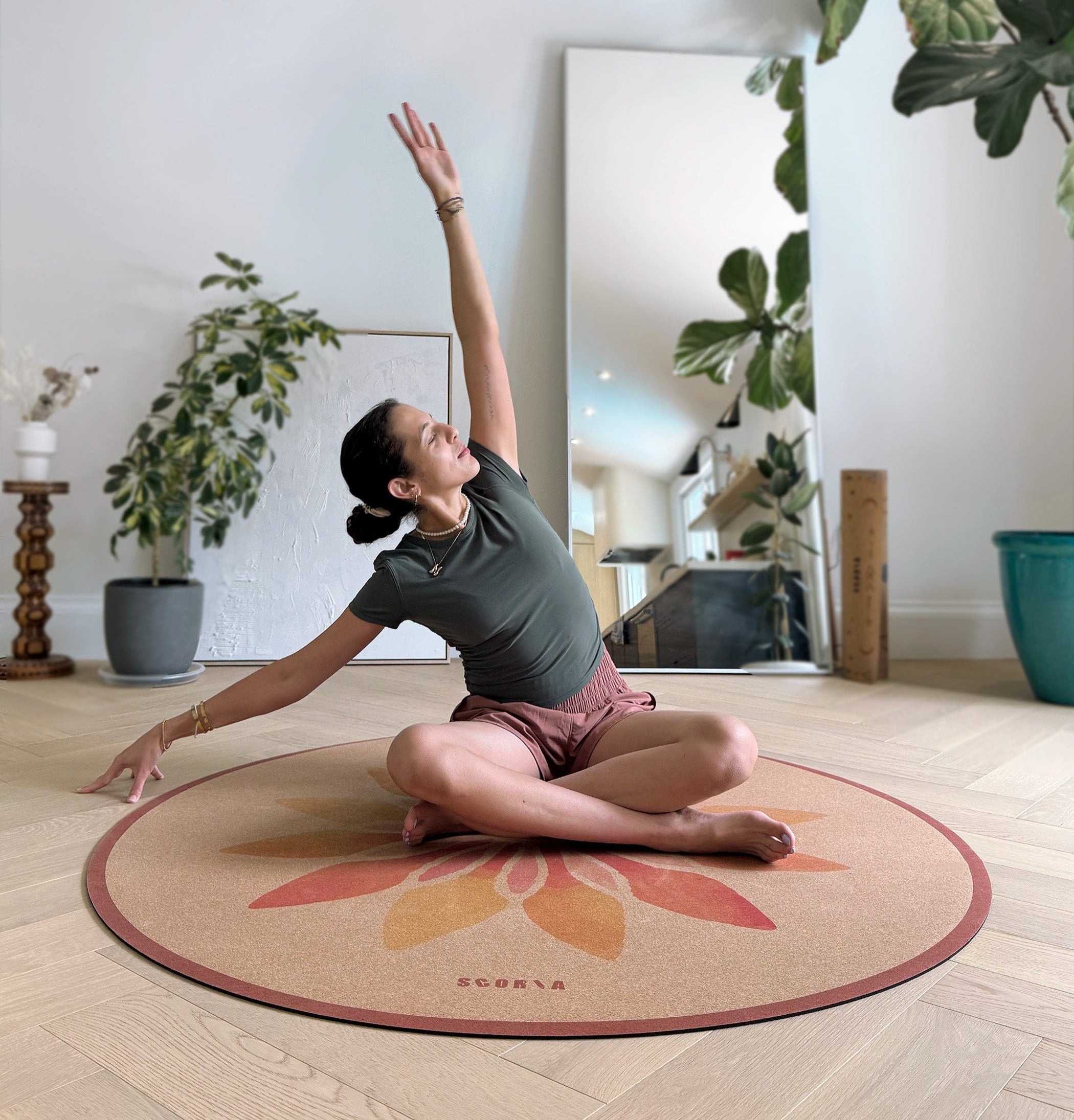 Solar Bloom Round Cork Yoga Mat | Multi-use | 53" dia