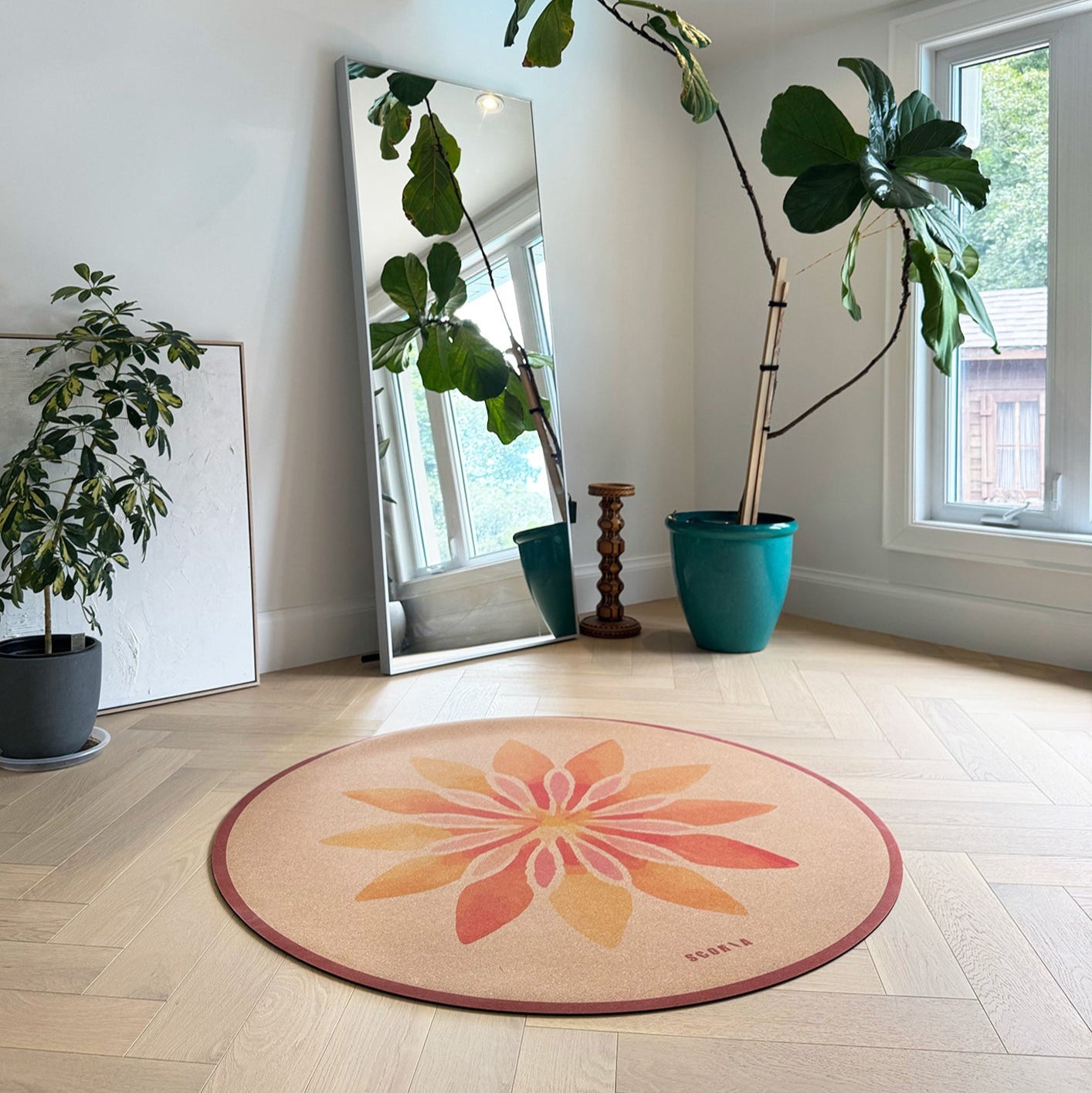 Solar Bloom Round Cork Yoga Mat | Multi-use | 53" dia