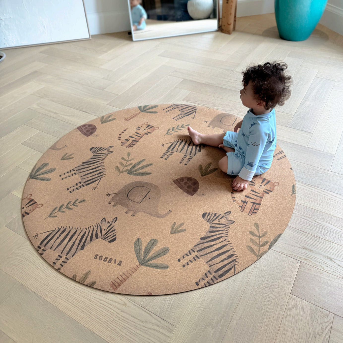 Jungle Adventure Round Baby Cork Mat | Play, Yoga & Stretch | 47" dia
