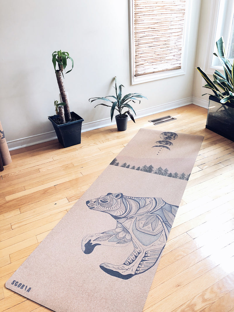 *PRE-ORDER* Night Bear Cork Yoga Mat | 3.5-4.5MM | Collab Edition - Scoria