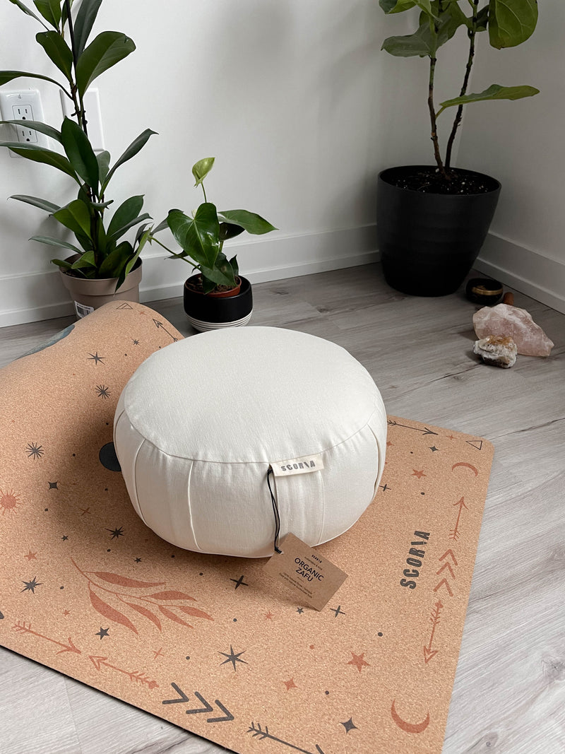 scoria's organic natural sustainable ethical environmental pleated zafu meditation cushions
