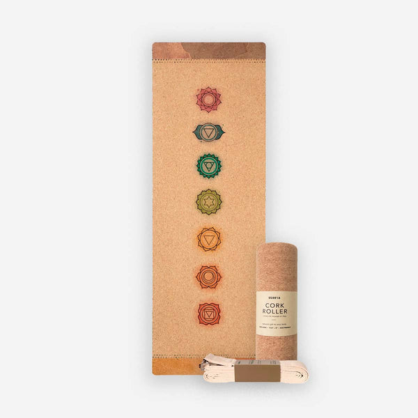 The Energy Healer Pack: Chakras Mat + Stretch Strap + Standard Cork Roller