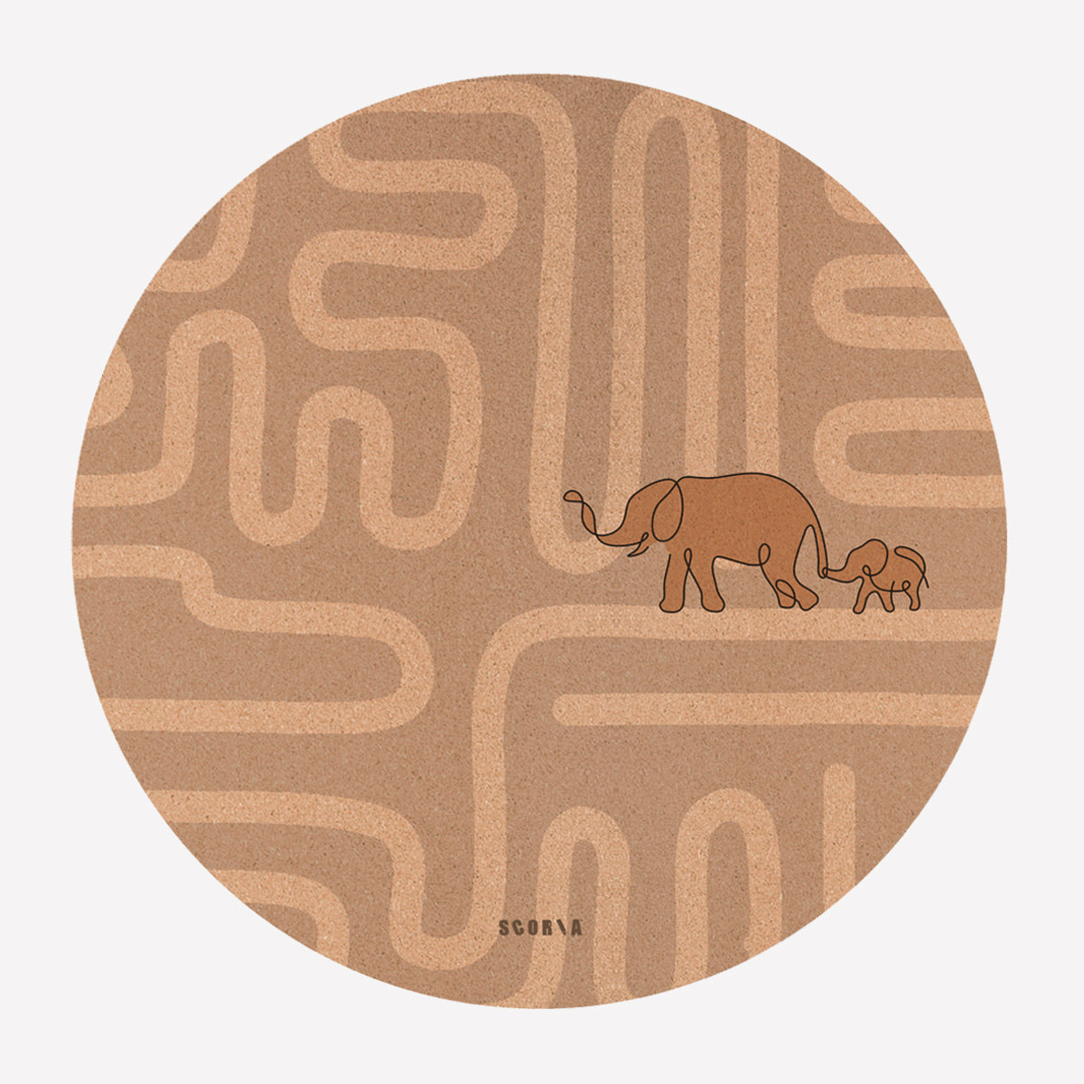 Elephant Walk Round Baby Mat - Cork Yoga Mat | Play & Stretch | 47" dia