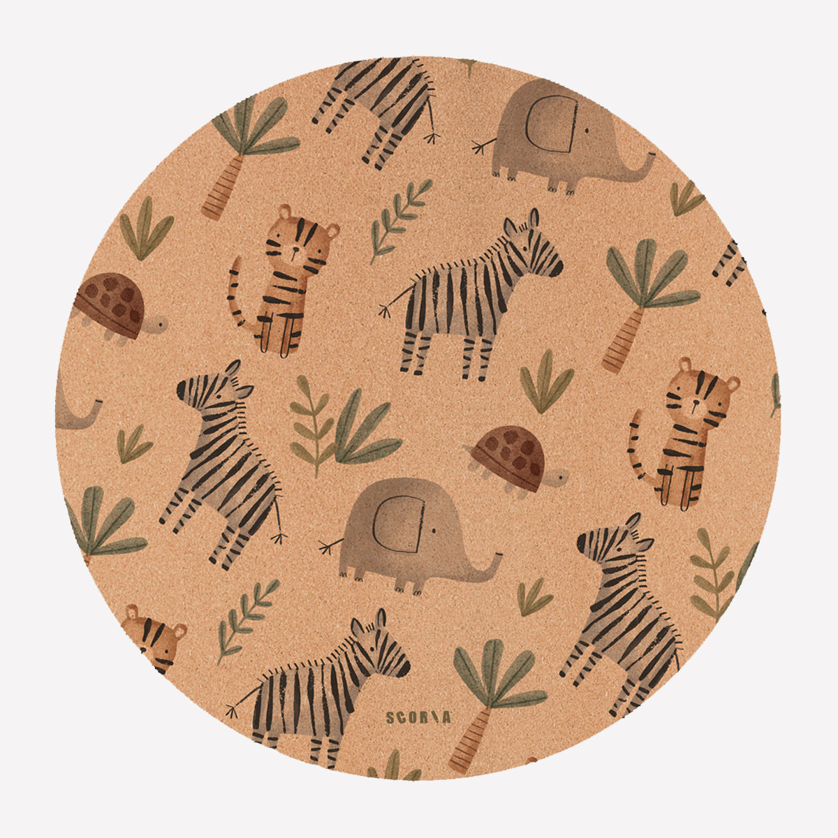 Jungle Adventure Round Baby Mat - Cork Yoga Mat | Play & Stretch | 47" dia