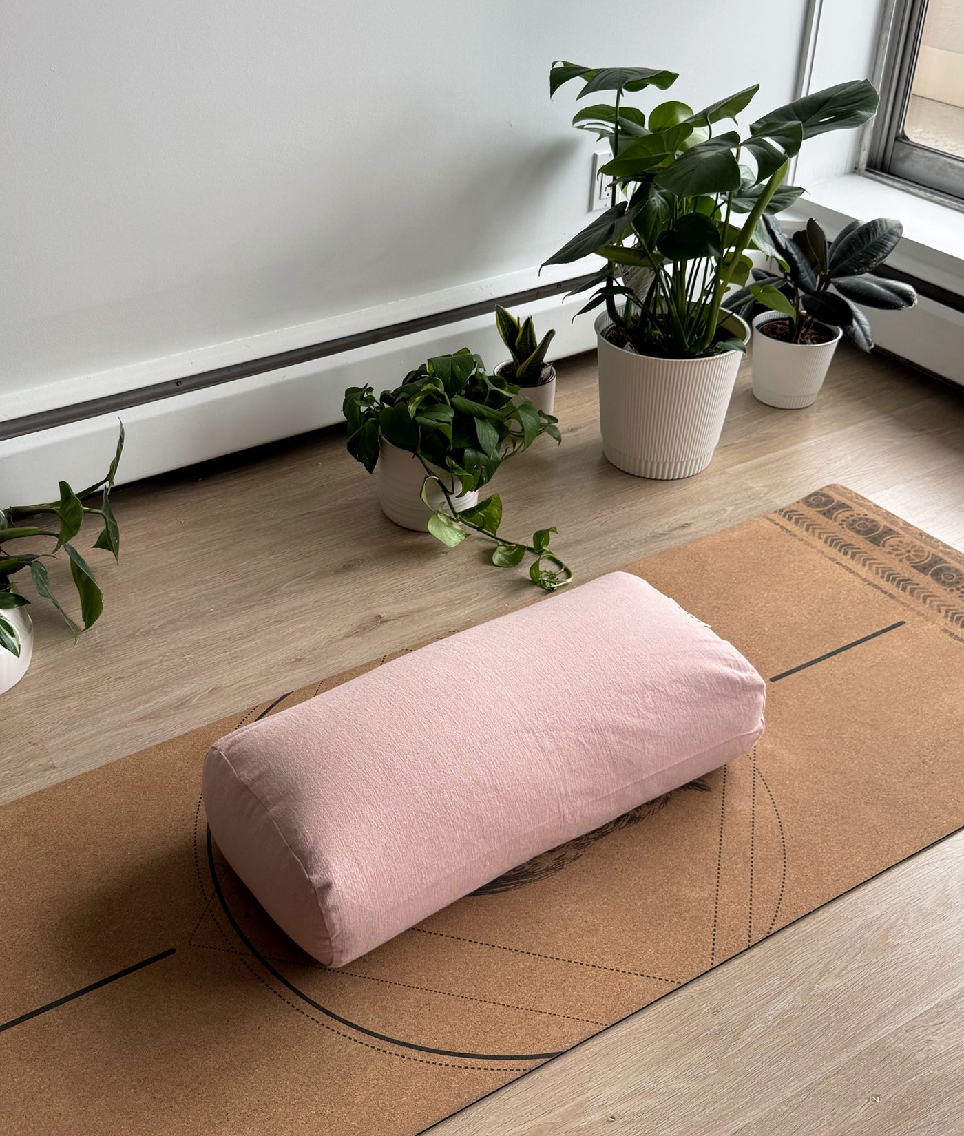 Rectangular Yoga Bolster | Natural & Organic | Soft Pink