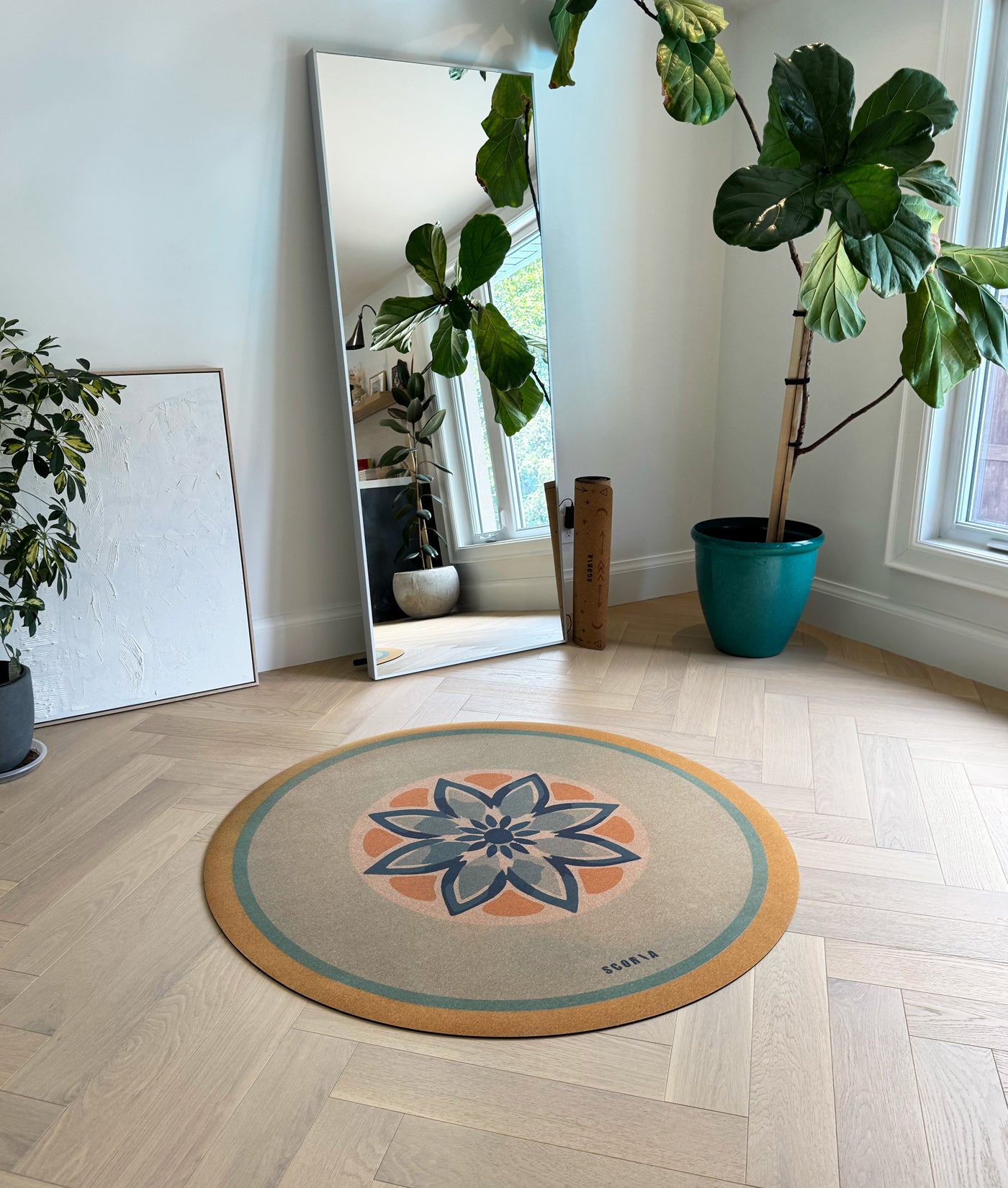 Scoria's Blue Petals Round Yoga Mat | Multi-use | 53