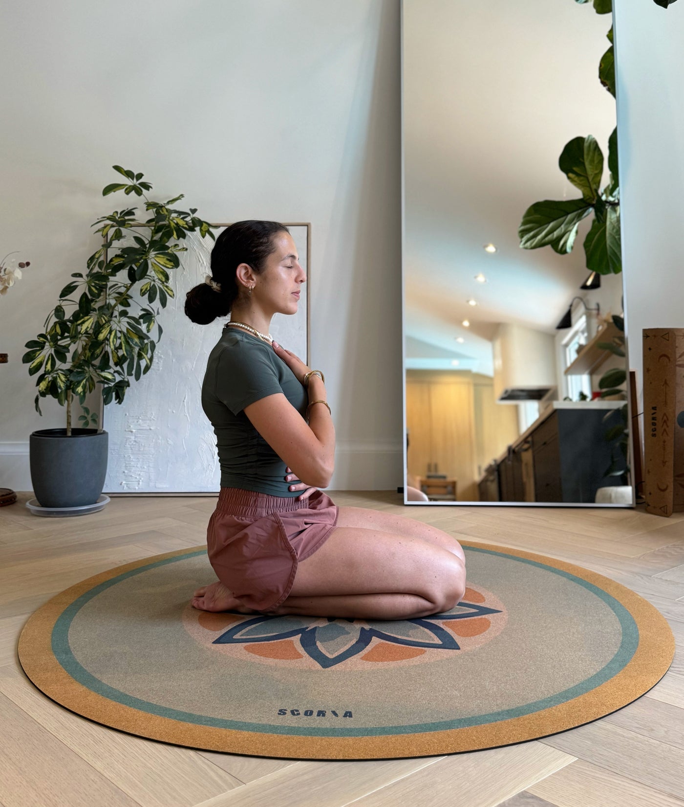 Blue Petals Round Cork Yoga Mat | Multi-use | 53" dia