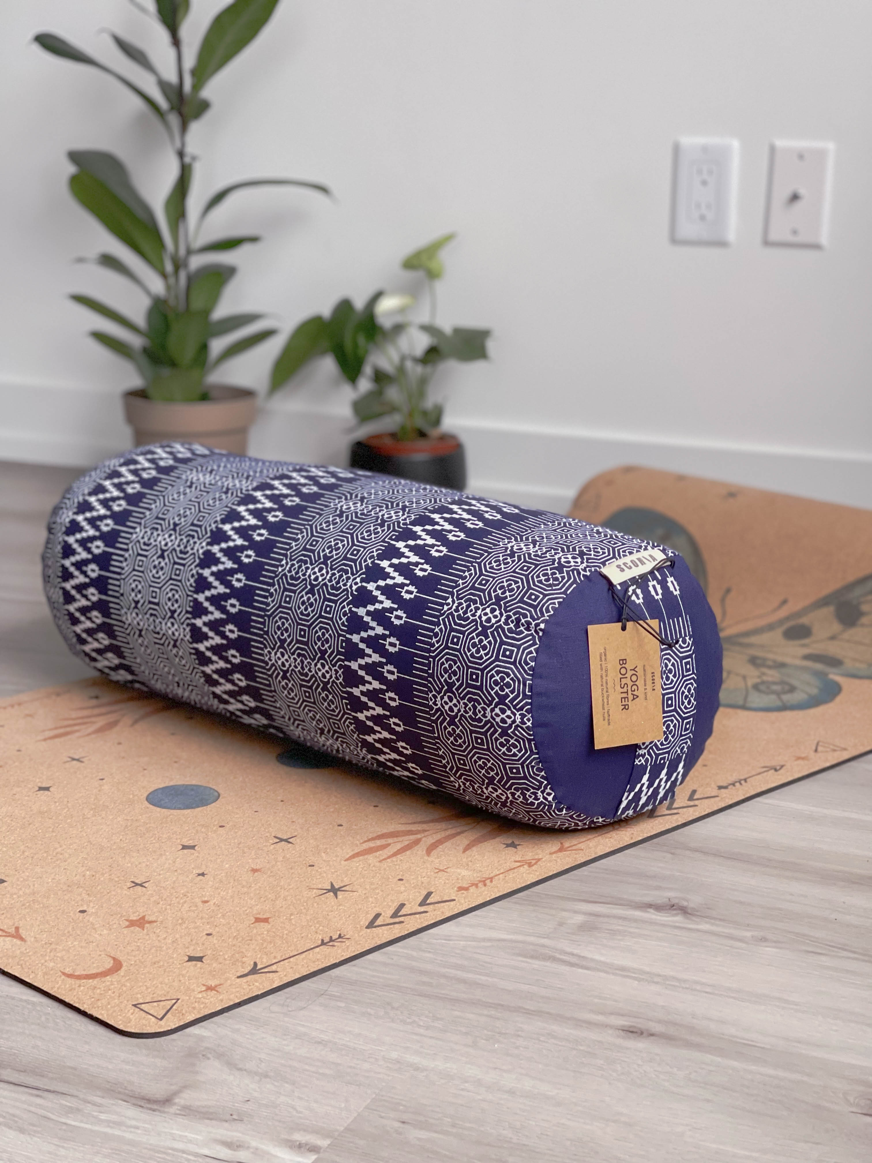 Natural & Organic Yoga Bolster | Navy Print